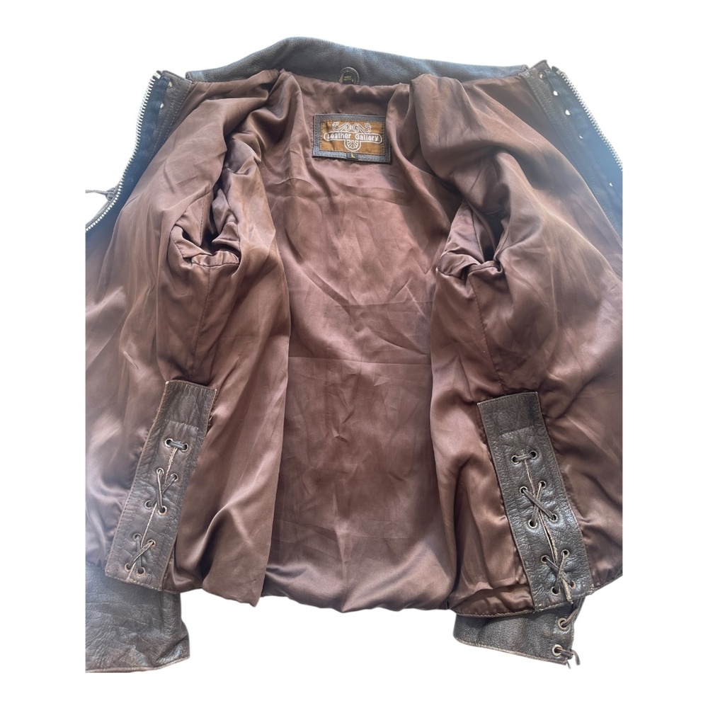 Vtg. Men's Leather Gallery Western Native Boho Lace-up Jacket Brown Beaded Rare - Picture 8 of 15